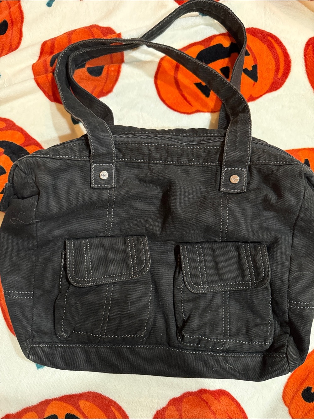 Thirty-One Casual Cargo Bag Black Denim Multi-Pocket Shoulder Tote